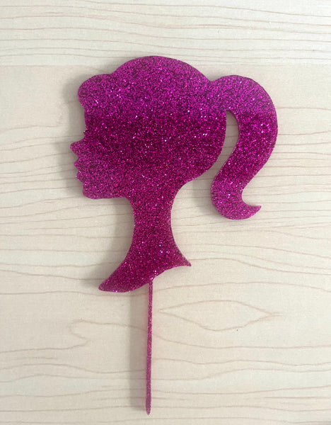 Hot Pink Glitter Girls Custom Cake  Topper Set