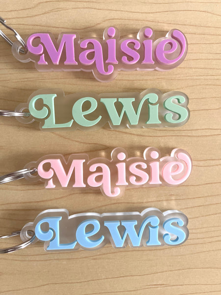 Personalised Acrylic Kids Name Bag Tag 9mm thick frosted