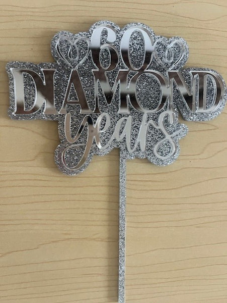 60 Diamond Years Cake Topper and Name charm