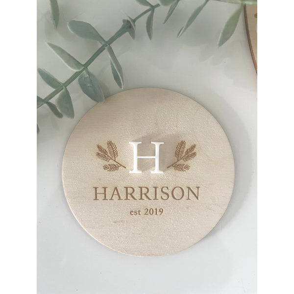 Personalised Wooden Baby Name Birth year Plaque