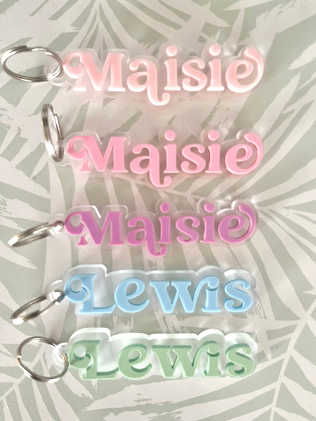 Personalised Acrylic Kids Name Bag Tag 9mm thick frosted