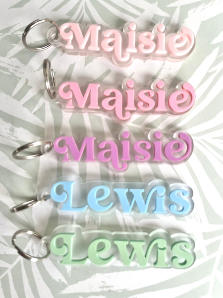 Personalised Acrylic Kids Name Bag Tag 9mm thick frosted