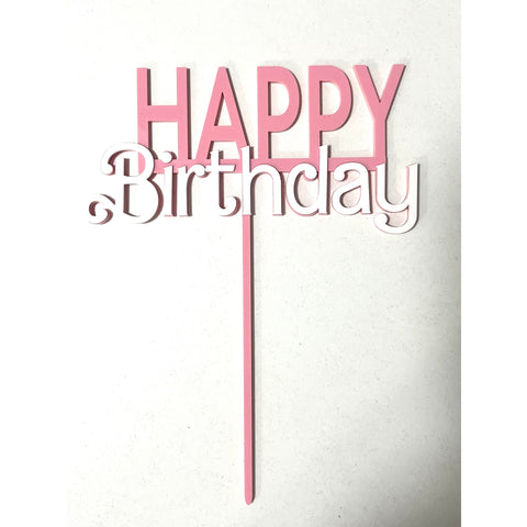 Girls Hot pink Happy Birthday Double layered Cake Topper