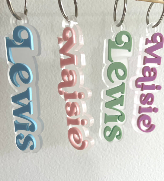 Personalised Acrylic Kids Name Bag Tag 9mm thick frosted