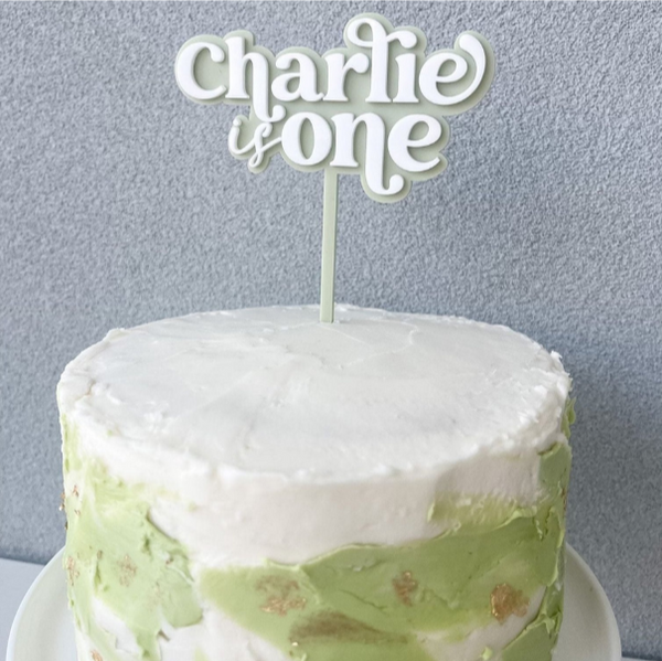 Charlie is One Double Layered Cake Toppers in Sage