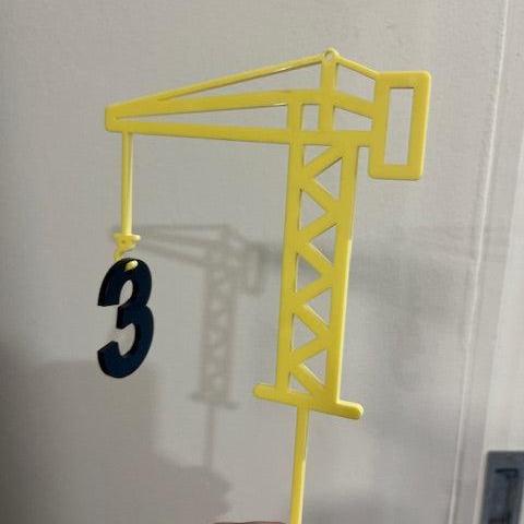 Personalised Construction Crane, Age and Charm Cake Topper Set