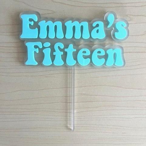 Emma's Fifteen Cake Topper Turqouise on CLear Frost