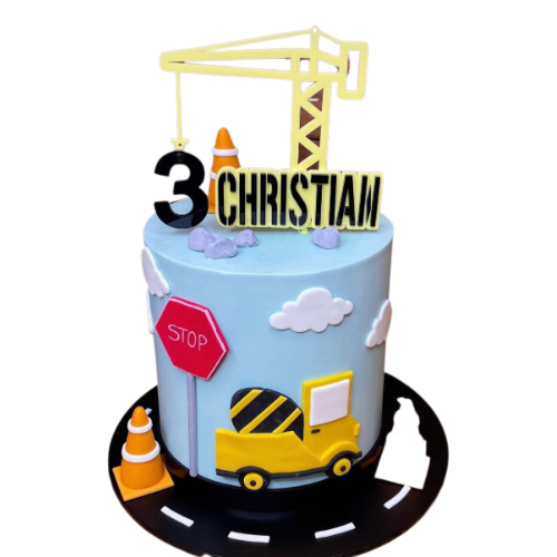 Personalised Construction Crane, Age and Charm Cake Topper Set