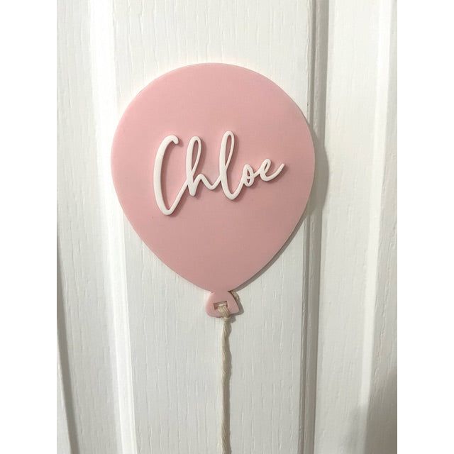 Pink acrylic kids name door sign balloon shaped