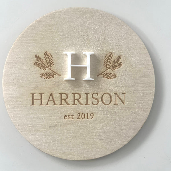 Personalised Wooden Baby Name Birth year Plaque