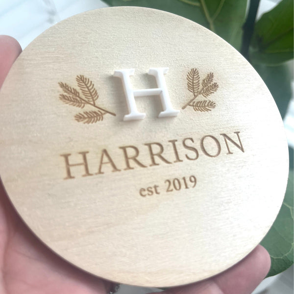 Personalised Wooden Baby Name Birth year Plaque