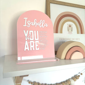 Pink Acrylic Your Are affirmations board for kids