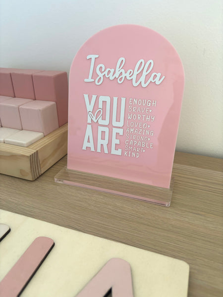 Personalised "You Are" Positive Affirmations Sign with Stand