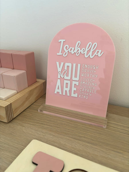 Personalised "You Are" Positive Affirmations Sign with Stand