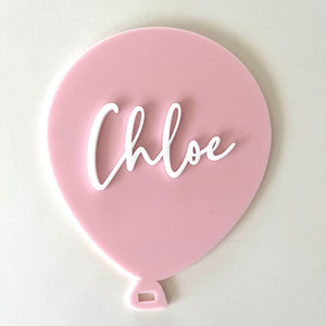 Pink acrylic kids name door sign balloon shaped