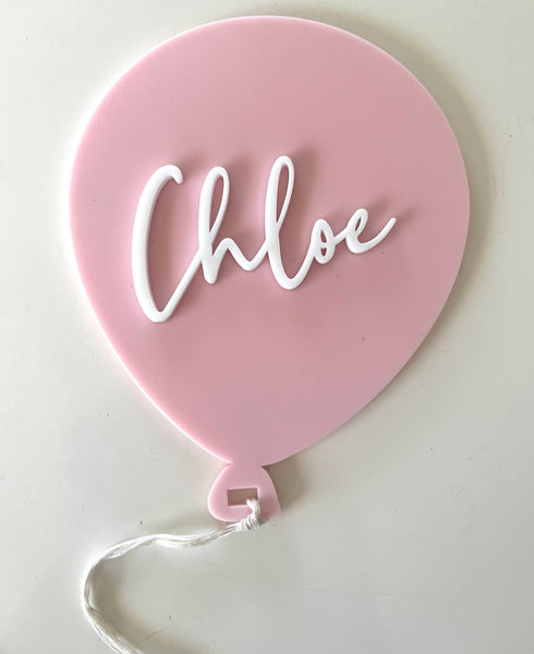 Pink acrylic kids name door sign balloon shaped