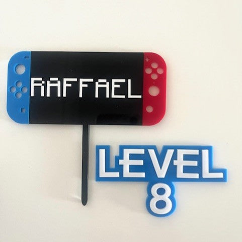 Personalised Nintendo Switch inspired Cake Topper and Age Charm