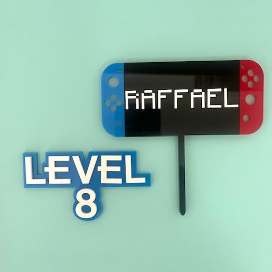 Personalised Nintendo Switch inspired Cake Topper and Age Charm