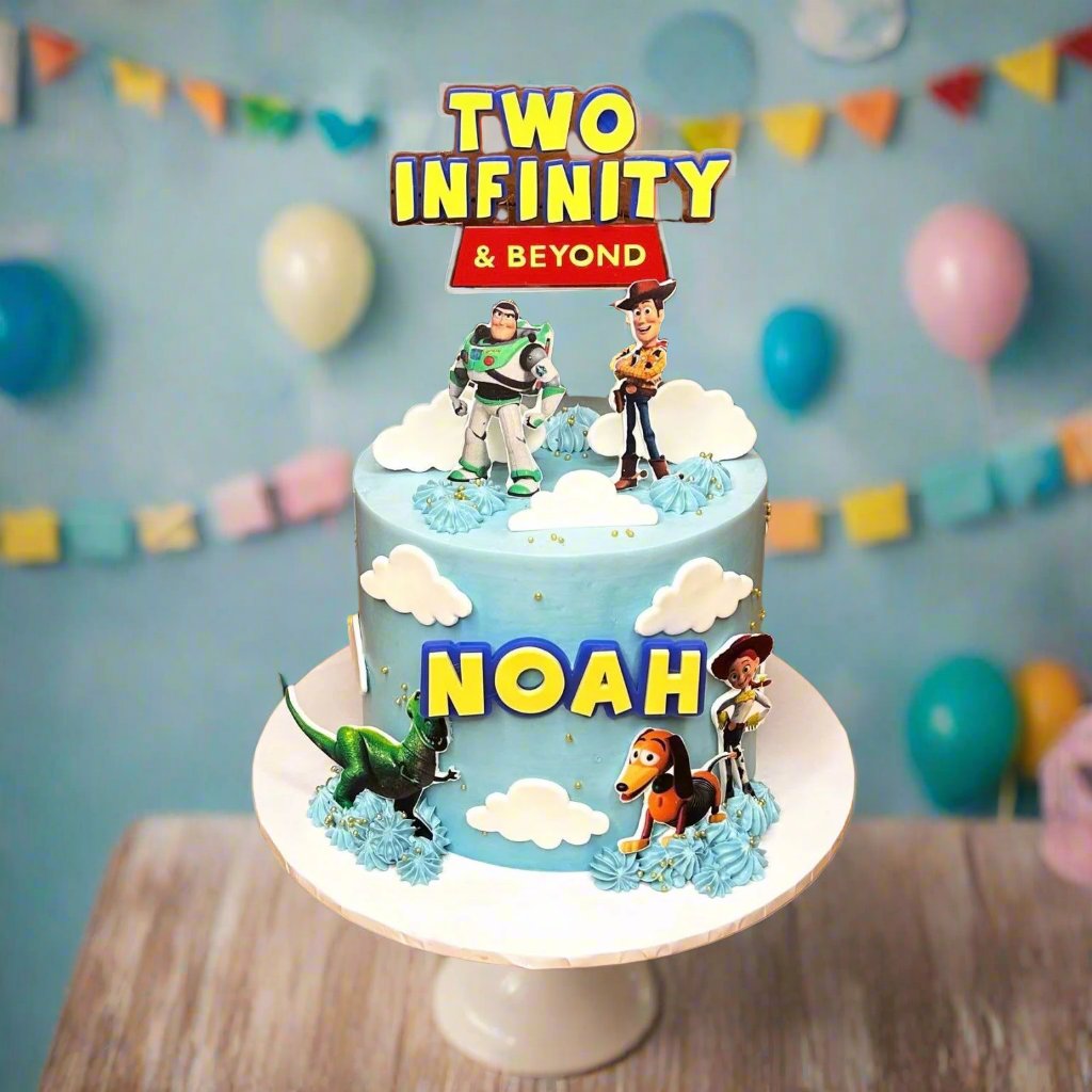 Two Infinity and Beyond kids custom themed triple layered Birthday Cake Topper