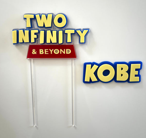 Two Infinity and Beyond kids custom themed triple layered Birthday Cake Topper